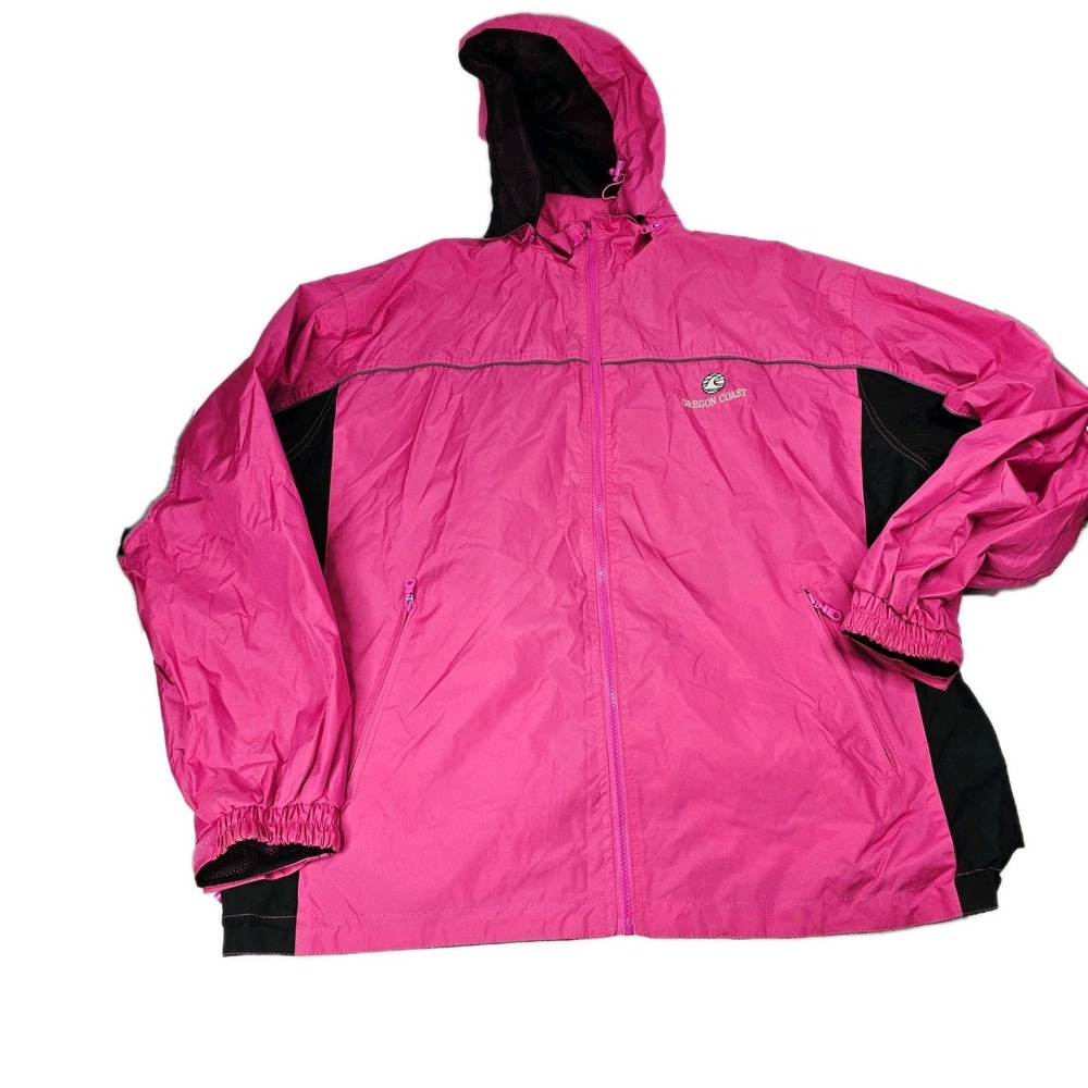 Oregon Coast Pink Black Zip Up Hooded Windbreaker‎ Jacket Women's 3XL